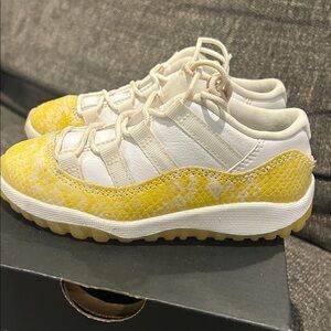 White and Yellow Snakeskin Jordans size 10c